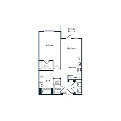 Floor plan for 1 bed, 1 bath, 765 sqft